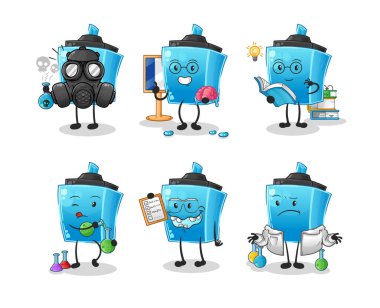 Keçeli kalem bilim adamı grup karakteri. çizgi film maskotu vektörü