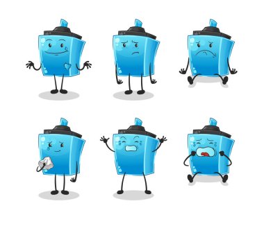 Keçeli kalem üzgün grup karakteri. çizgi film maskotu vektörü