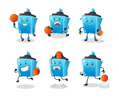 Keçeli kalem basketbol oyuncusu grup karakteri. maskot vektörü