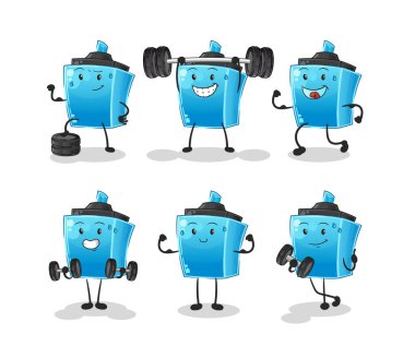 İşaretleyici kalem egzersiz seti karakteri. çizgi film maskotu vektörü