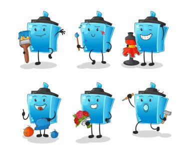 İşaretleyici kalem sanatçısı grup karakteri. çizgi film maskotu vektörü