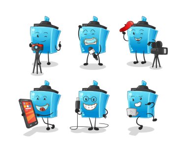 İşaretleyici kalem teknolojisi grup karakteri. çizgi film maskotu vektörü