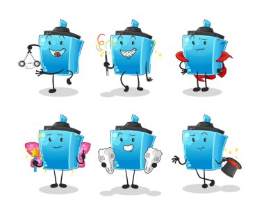 Keçeli kalem sihirli grup karakteri. çizgi film maskotu vektörü