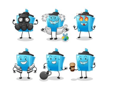 Keçeli kalem kötü adam grup karakteri. çizgi film maskotu vektörü