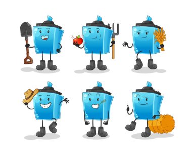 Keçeli kalem çiftçisi grup karakteri. çizgi film maskotu vektörü