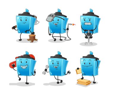 İşaretçi kalem işçisi karakter belirledi. çizgi film maskotu vektörü