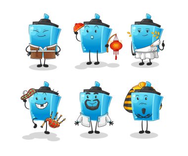 İşaretleyici kalem dünyası kültür grubu. çizgi film maskotu vektörü