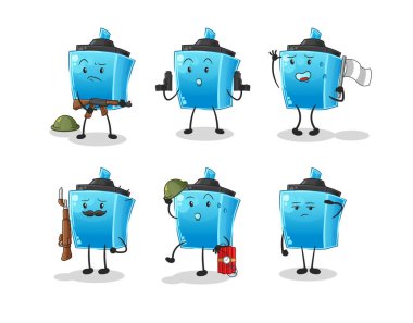 İşaretçi kalem asker karakteri. çizgi film maskotu vektörü