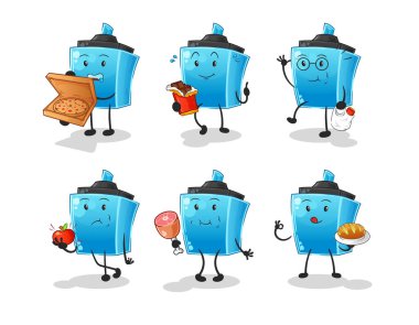 İşaretli kalem yiyecekler karakter belirler. çizgi film maskotu vektörü