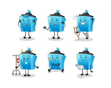 Keçeli kalem hastası grup karakteri. çizgi film maskotu vektörü