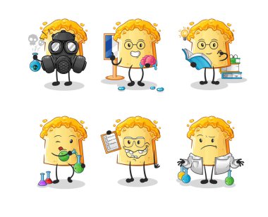 Bal bilimci grup karakterli ekmek. çizgi film maskotu vektörü