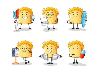 Bal doktoru grup karakterli ekmek. çizgi film maskotu vektörü