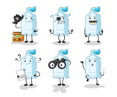 Diş macunu Korsan grup karakteri. çizgi film maskotu vektörü