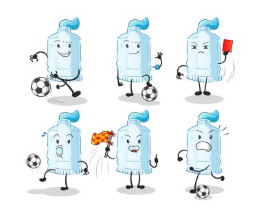 Diş macunu futbol grubu karakteri. çizgi film maskotu vektörü