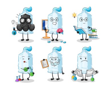 Diş macunu bilim adamı grup karakteri. çizgi film maskotu vektörü