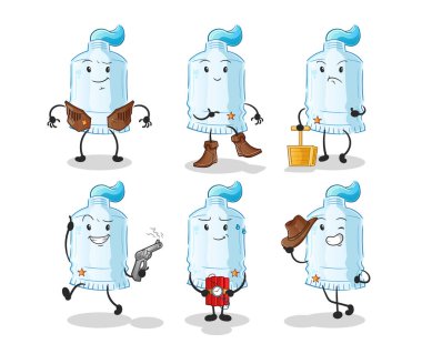 Diş macunu kovboy grubu karakteri. çizgi film maskotu vektörü