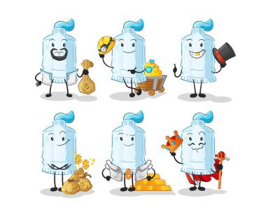 Diş macunu zengin grup karakteri. çizgi film maskotu vektörü