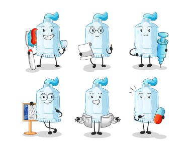 Diş macunu doktor grup karakteri. çizgi film maskotu vektörü