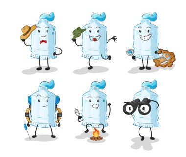 Diş macunu macera grubu karakteri. çizgi film maskotu vektörü