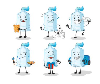 Diş macunu çocuk grubu karakteri. çizgi film maskotu vektörü