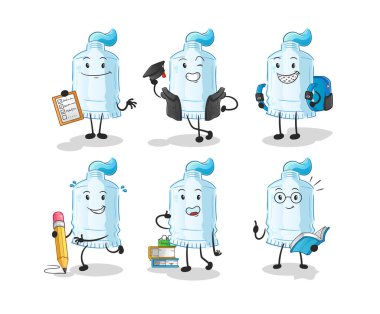 Diş macunu eğitimi karakter belirler. çizgi film maskotu vektörü