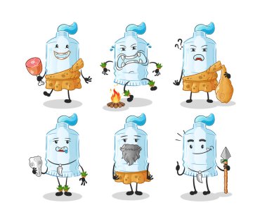 Diş macunu ilkel insan grubu karakteri. maskot vektörü