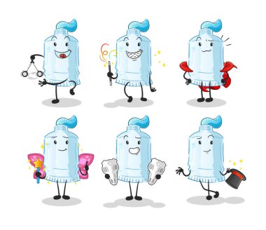 Diş macunu sihirli grup karakteri. çizgi film maskotu vektörü