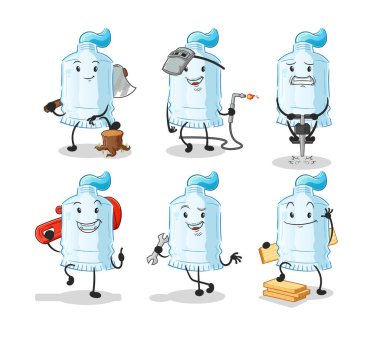 Diş macunu işçisi karakter belirledi. çizgi film maskotu vektörü