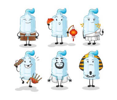 Diş macunu dünya kültür grubu. çizgi film maskotu vektörü