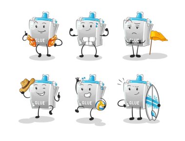 Tutkal sahili tatil seti karakteri. çizgi film maskotu vektörü