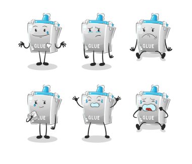 Yapıştırıcı üzgün grup karakteri. çizgi film maskotu vektörü