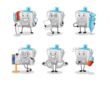 Yapıştırıcı doktor grup karakteri. çizgi film maskotu vektörü