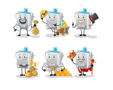 Tutkal zengini grup karakteri. çizgi film maskotu vektörü