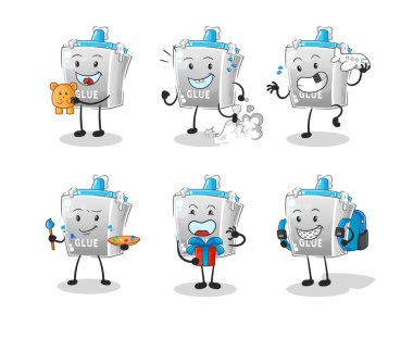 Yapıştırıcı çocuk grup karakteri. çizgi film maskotu vektörü