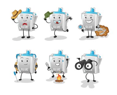 Tutkal macera grubu karakteri. çizgi film maskotu vektörü