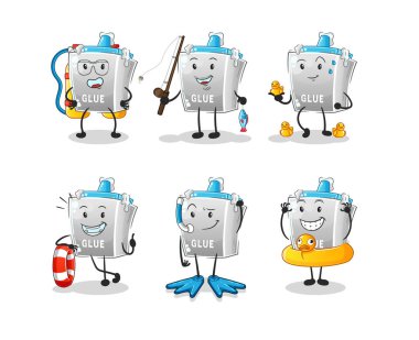 Yapıştırıcı su aktivite grubu. çizgi film maskotu vektörü
