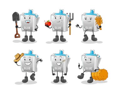 Yapıştırıcı çiftçisi grup karakteri. çizgi film maskotu vektörü