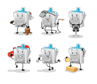 Yapıştırıcı işçisi karakter belirledi. çizgi film maskotu vektörü