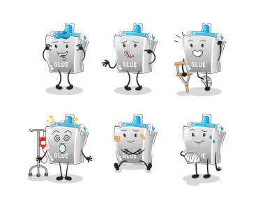 Yapıştırıcı hastası grup karakteri. çizgi film maskotu vektörü