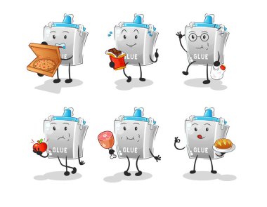 Tutkal yiyecekler karakter belirler. çizgi film maskotu vektörü