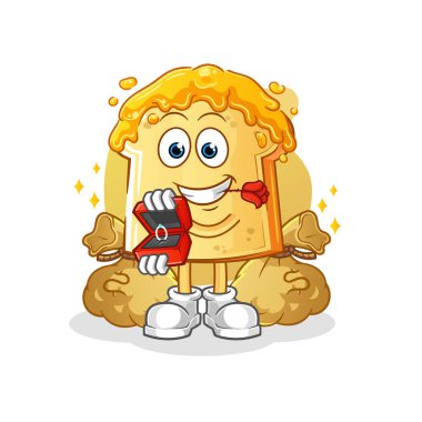 Ballı ekmek, yüzüklü teklif. çizgi film maskotu vektörü