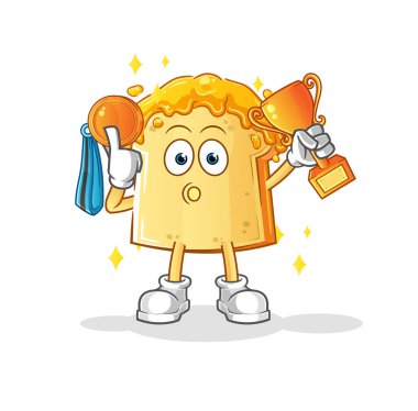 Ballı ekmek kazanan trophie ile. çizgi film karakteri