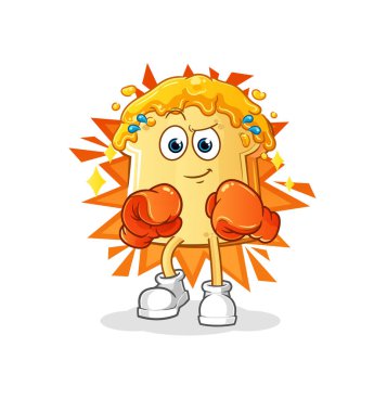 Ballı boksör karakterli ekmek. çizgi film maskotu vektörü