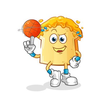 Ballı ekmek basketbol maskotu. çizgi film vektörü