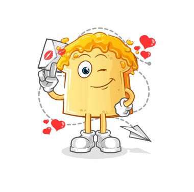 Ballı ekmek aşk mektubu illüstrasyonu. karakter vektörü