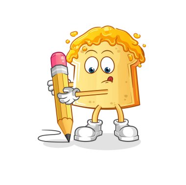 Ballı ekmek kalemle yaz. çizgi film maskotu vektörü