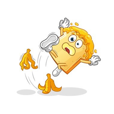 Ballı ekmek muza basıp kaymış. çizgi film maskotu vektörü