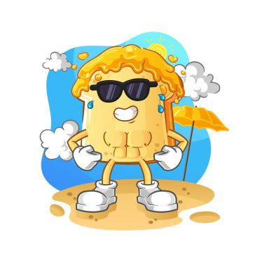 Yazın güneş banyosu yapan ballı ekmek. karakter vektörü