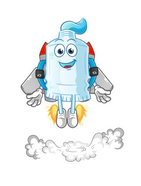 Jet-pack maskotlu diş macunu. çizgi film vektörü