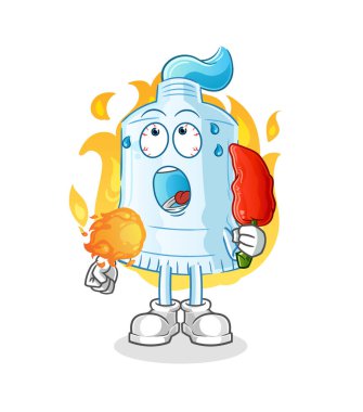 Diş macunu sıcak biber maskotu yer. çizgi film vektörü